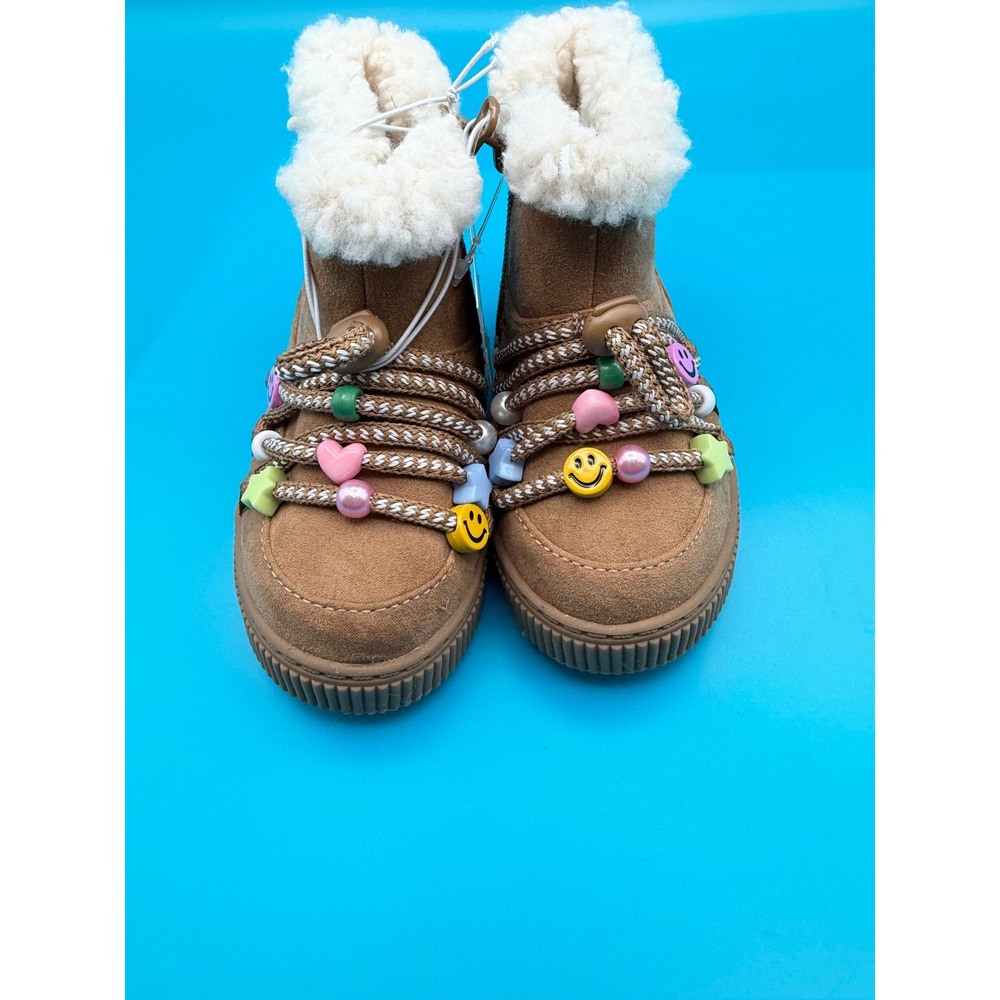 Cat & Jack Winter Boots Girls Size 6Brown New Charms Faux Fur Trim Ankle Boots